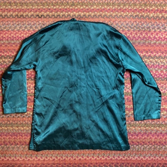 1997 VINTAGE VICTORIAS SECRET EMERALD GREEN SATIN PJ TOP BUTTON UP - Picture 4 of 6